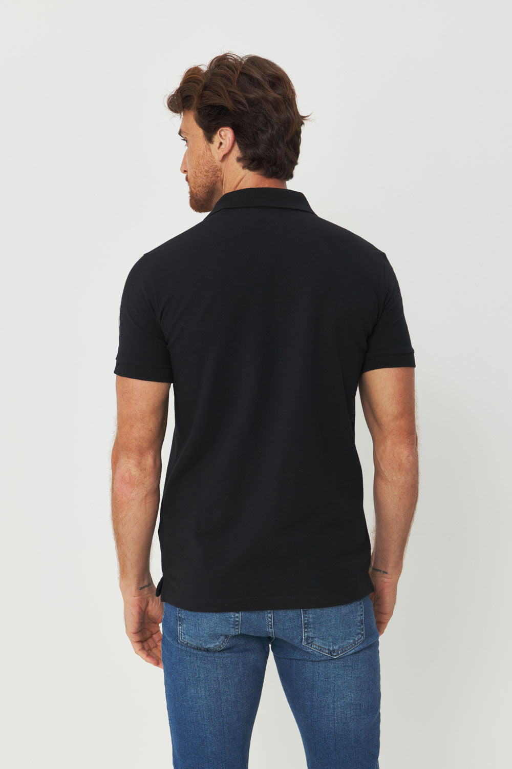 Polo Detalhe Ombro Masculina Acostamento Preto