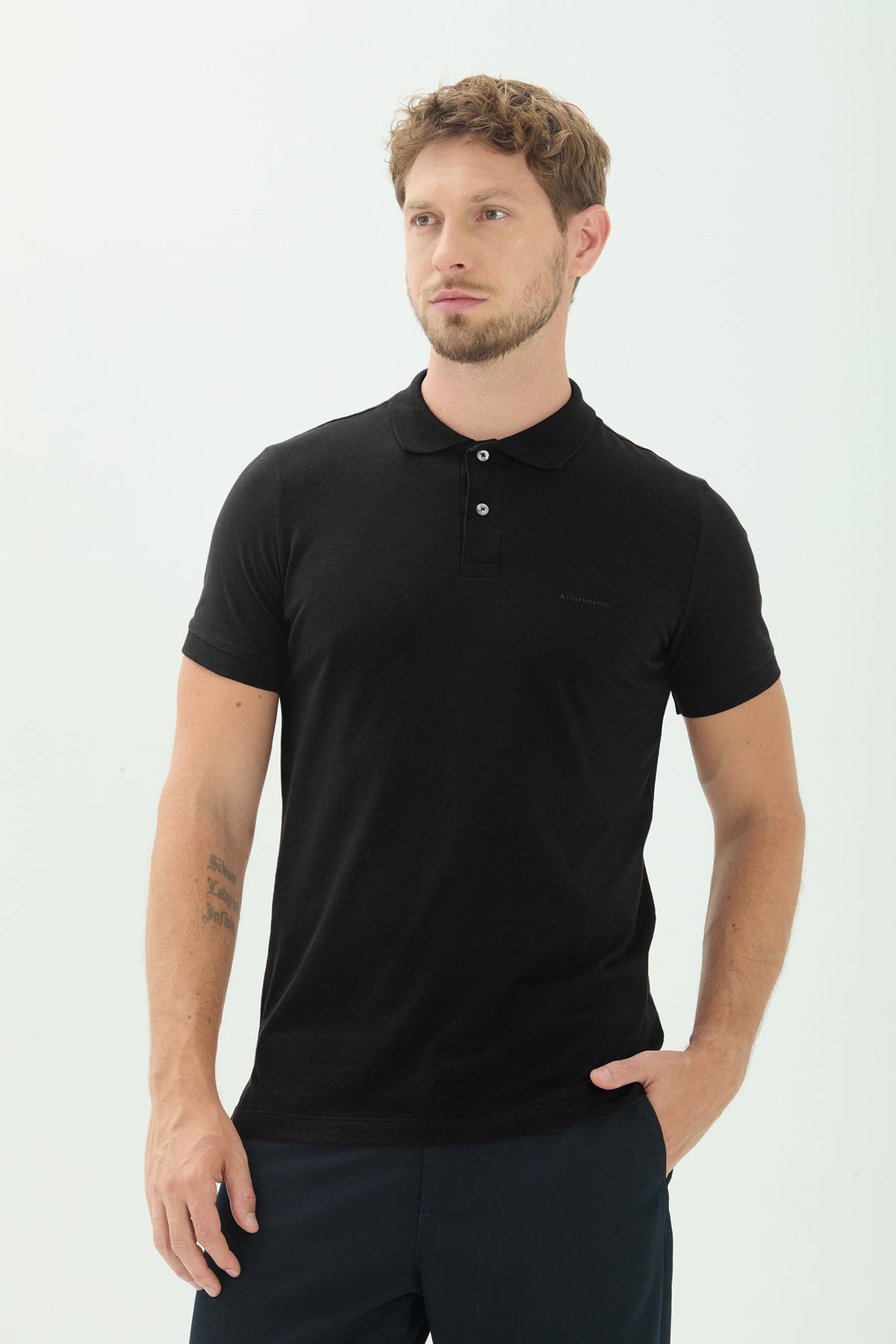 Polo Básica Masculina Acostamento Preto