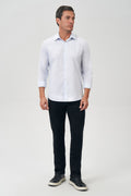 Camisa Manga Longa Listra Masculina Acostamento Micro Listra Azul C/ Branco