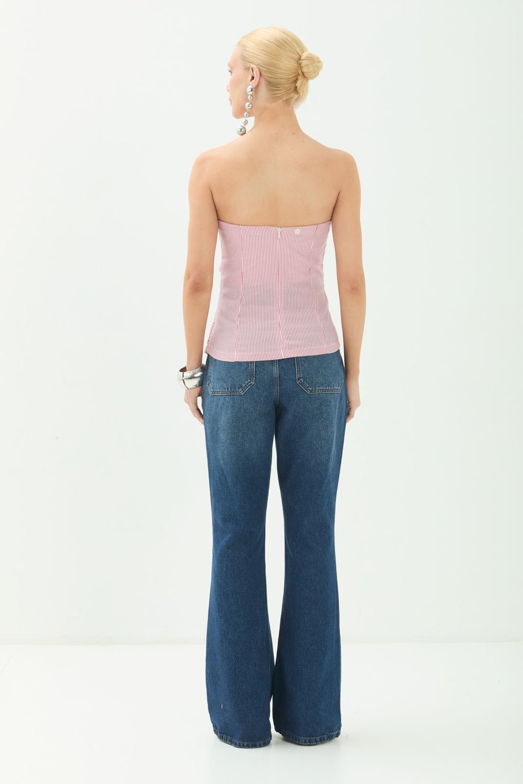 Blusa Sem Alça Listrada Red Velvet ACT Feminino Listrado Red Velvet