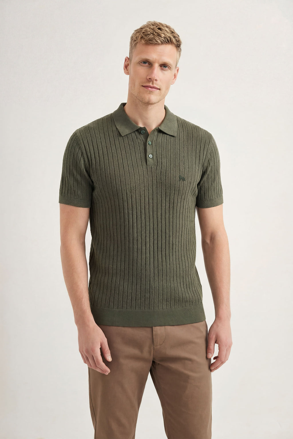 Polo Tricot Texturizado Masculina Acostamento Verde