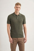 Polo Tricot Texturizado Masculina Acostamento Verde