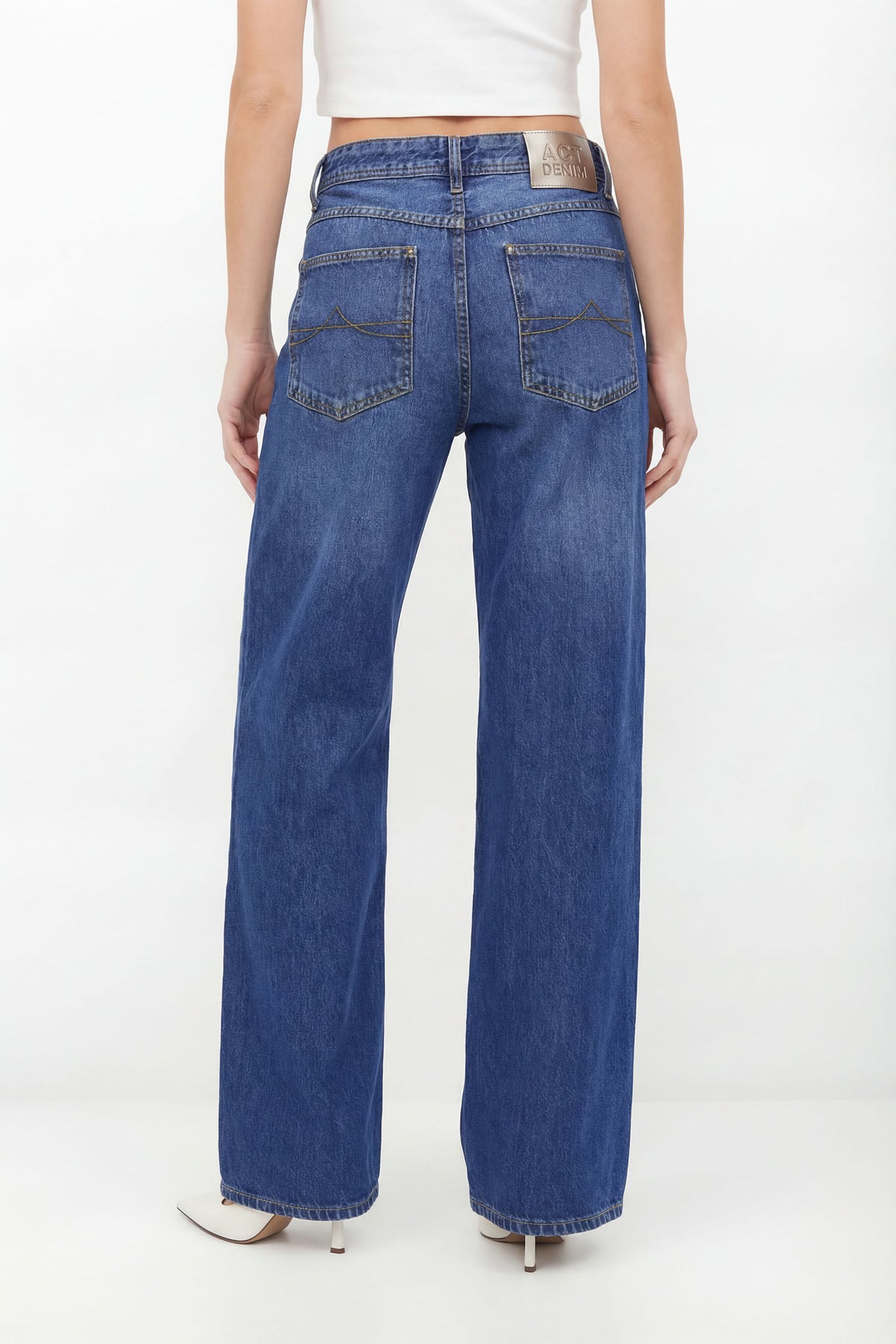 Calça Jeans Cintura Média Moderna ACT Feminina Jeans Escuro