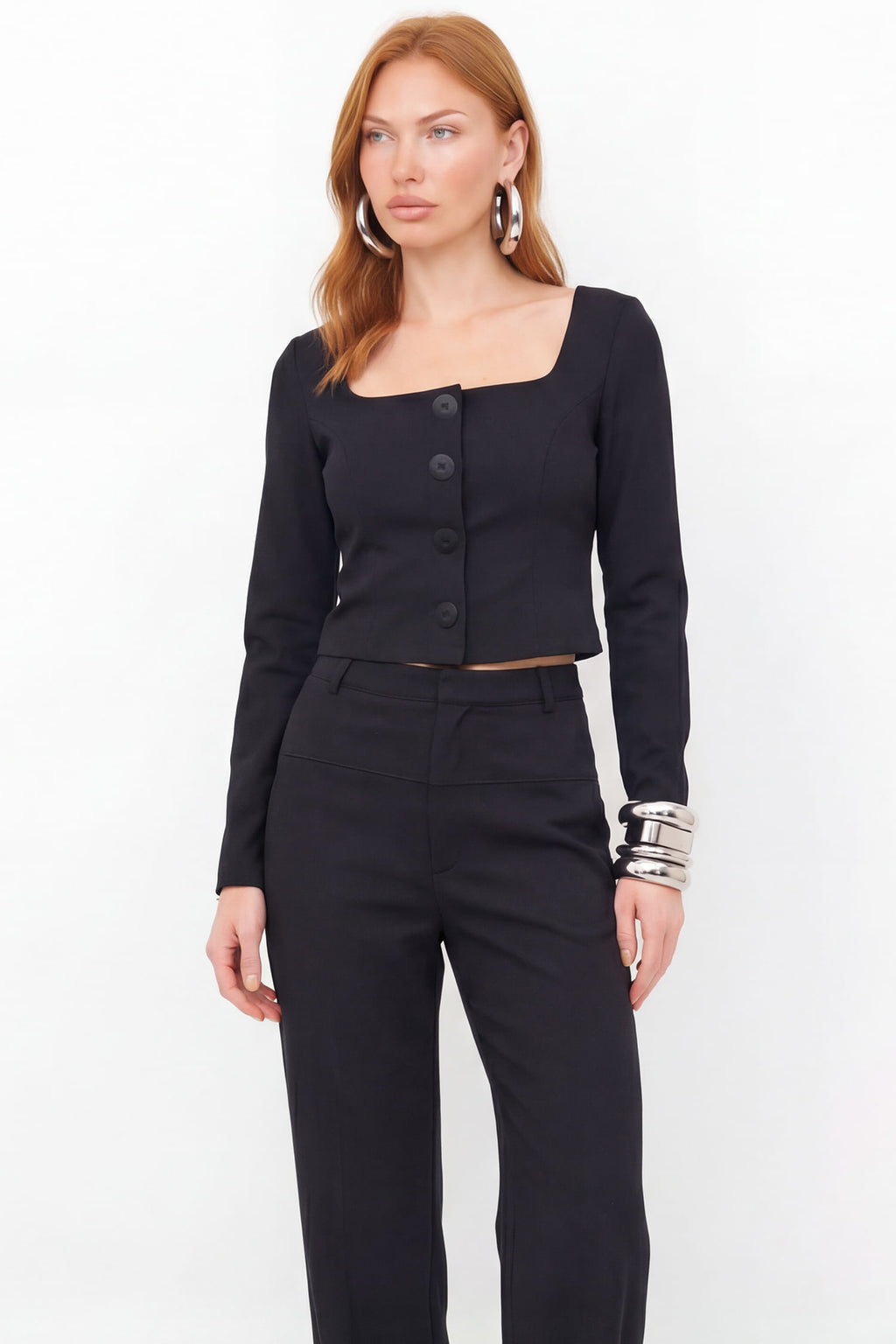 Blusa Manga Longa Com Botões ACT Feminina Preto