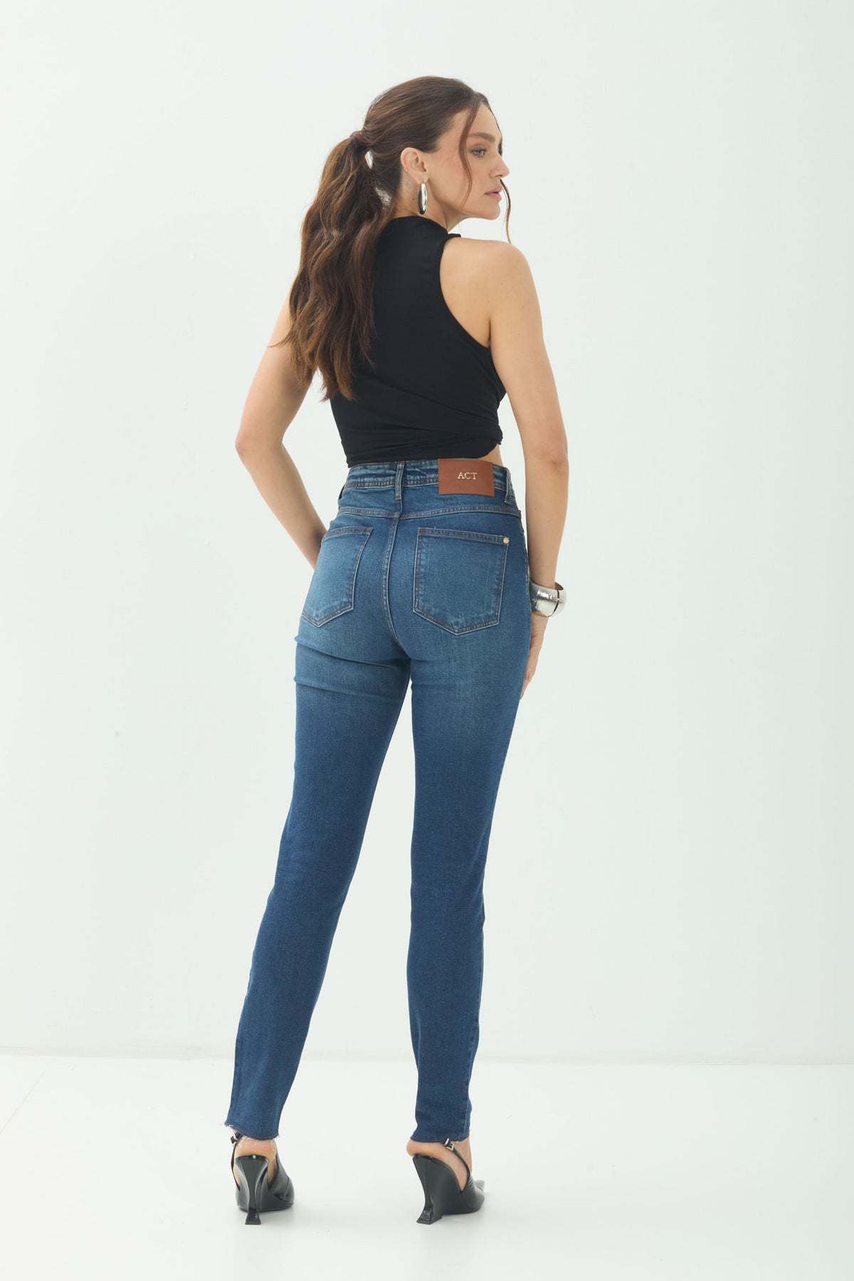 Calça Jeans Skinny Cintura Alta ACT Feminina Jeans Intermediario