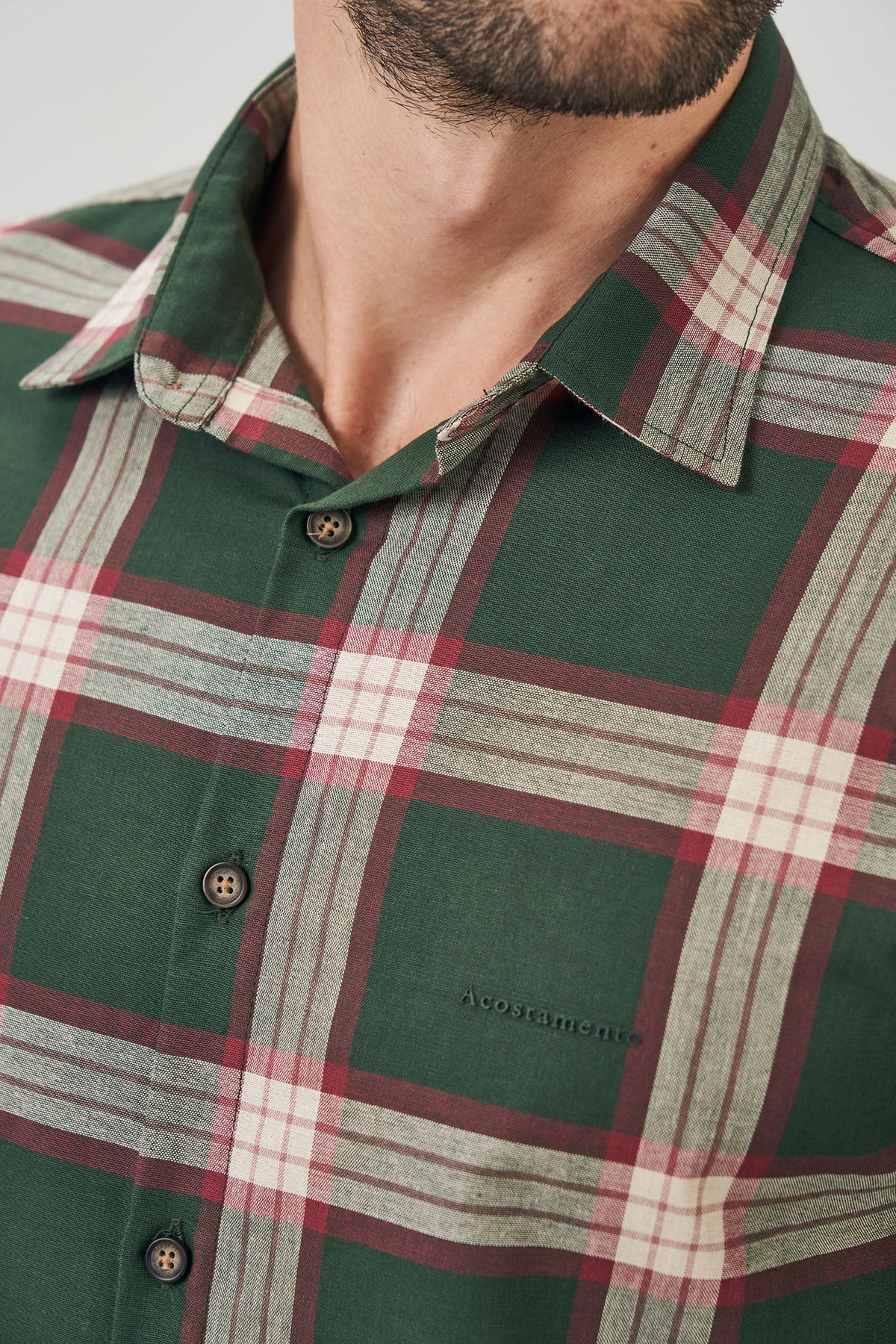 Camisa Manga Longa Trio Masculina Acostamento Xadrez Verde C/ Off White E Vinho