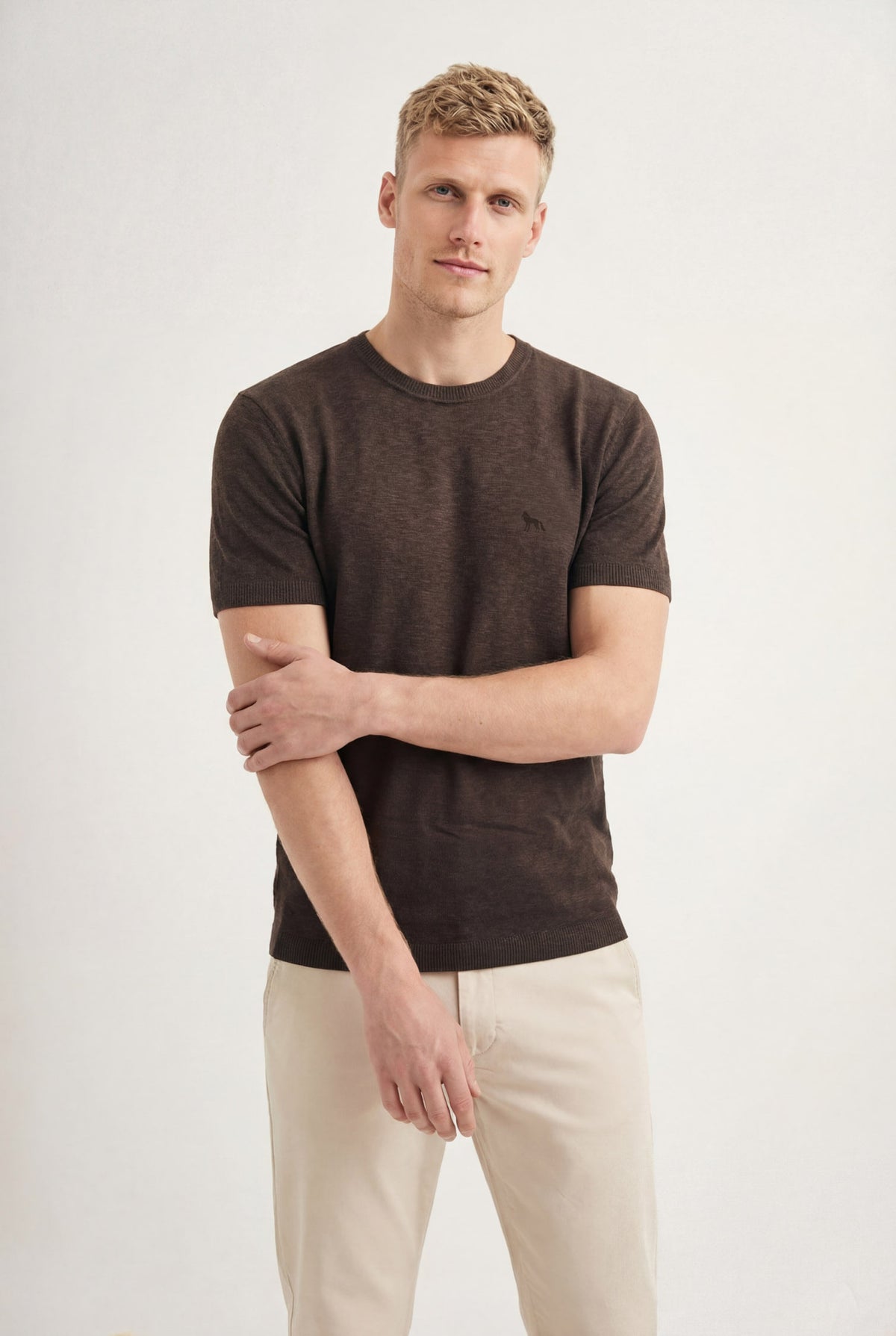 Camiseta Tricot Básica Masculina Acostamento Marrom