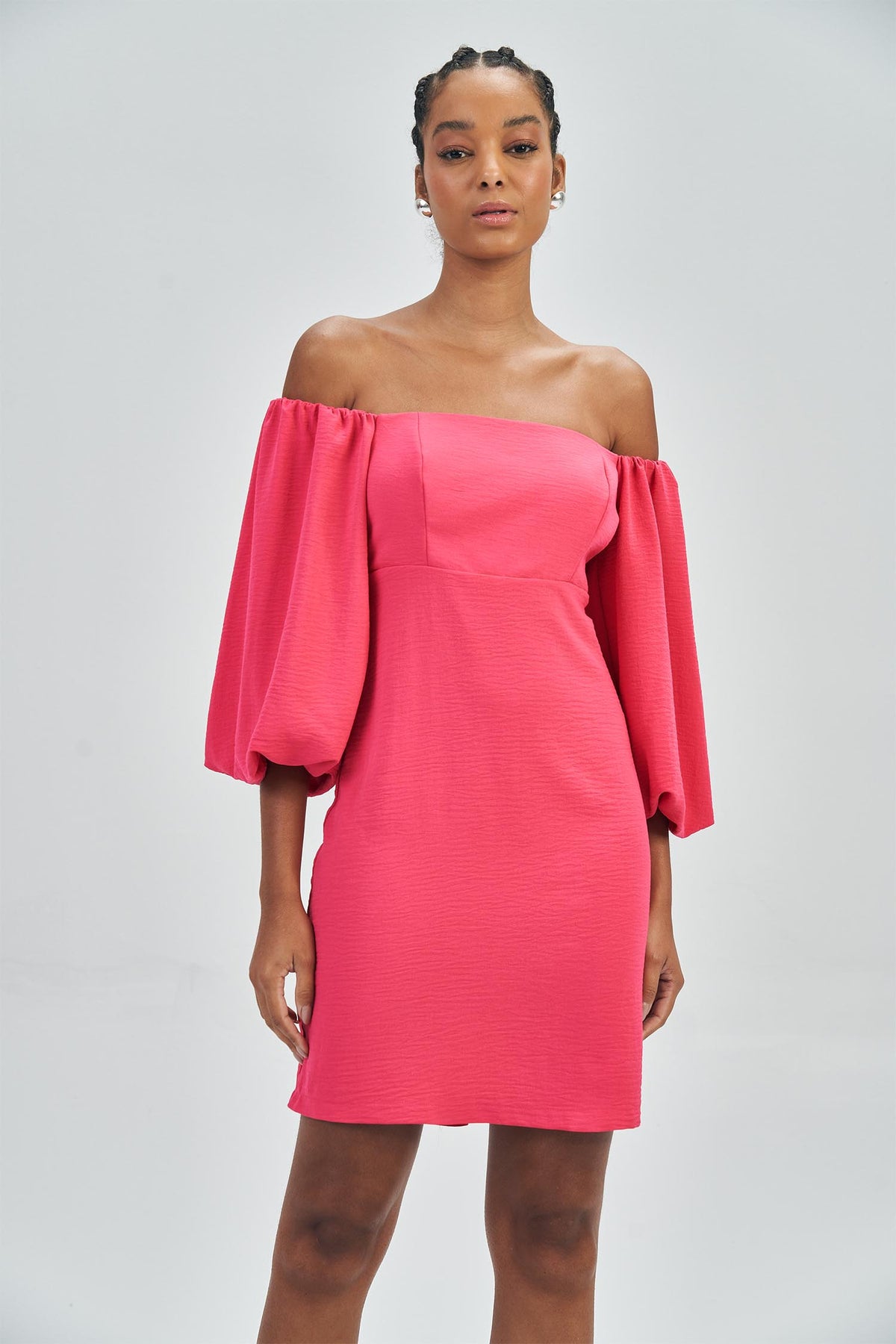 Vestido Curto Ombro a Ombro Feminino Acostamento Pink Magenta
