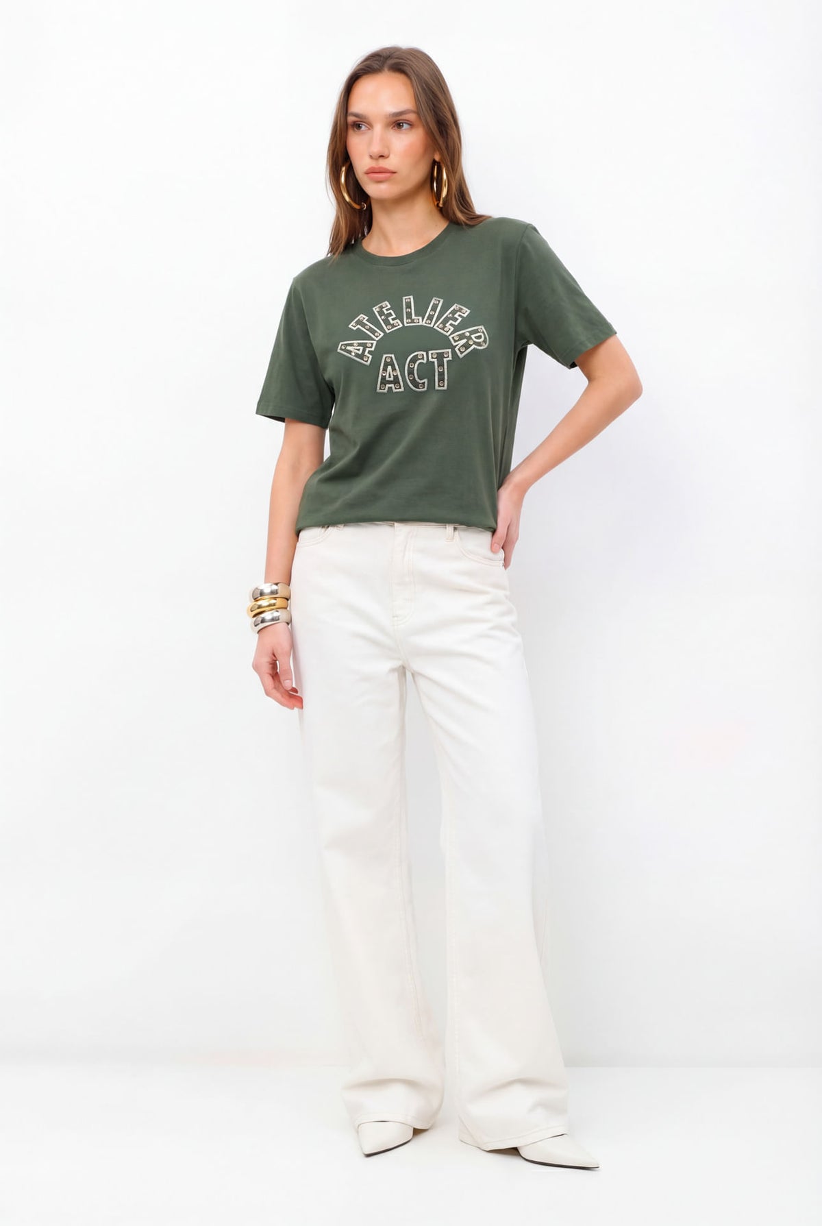 T-Shirt Atelier Bordada ACT Feminina Midnight Green