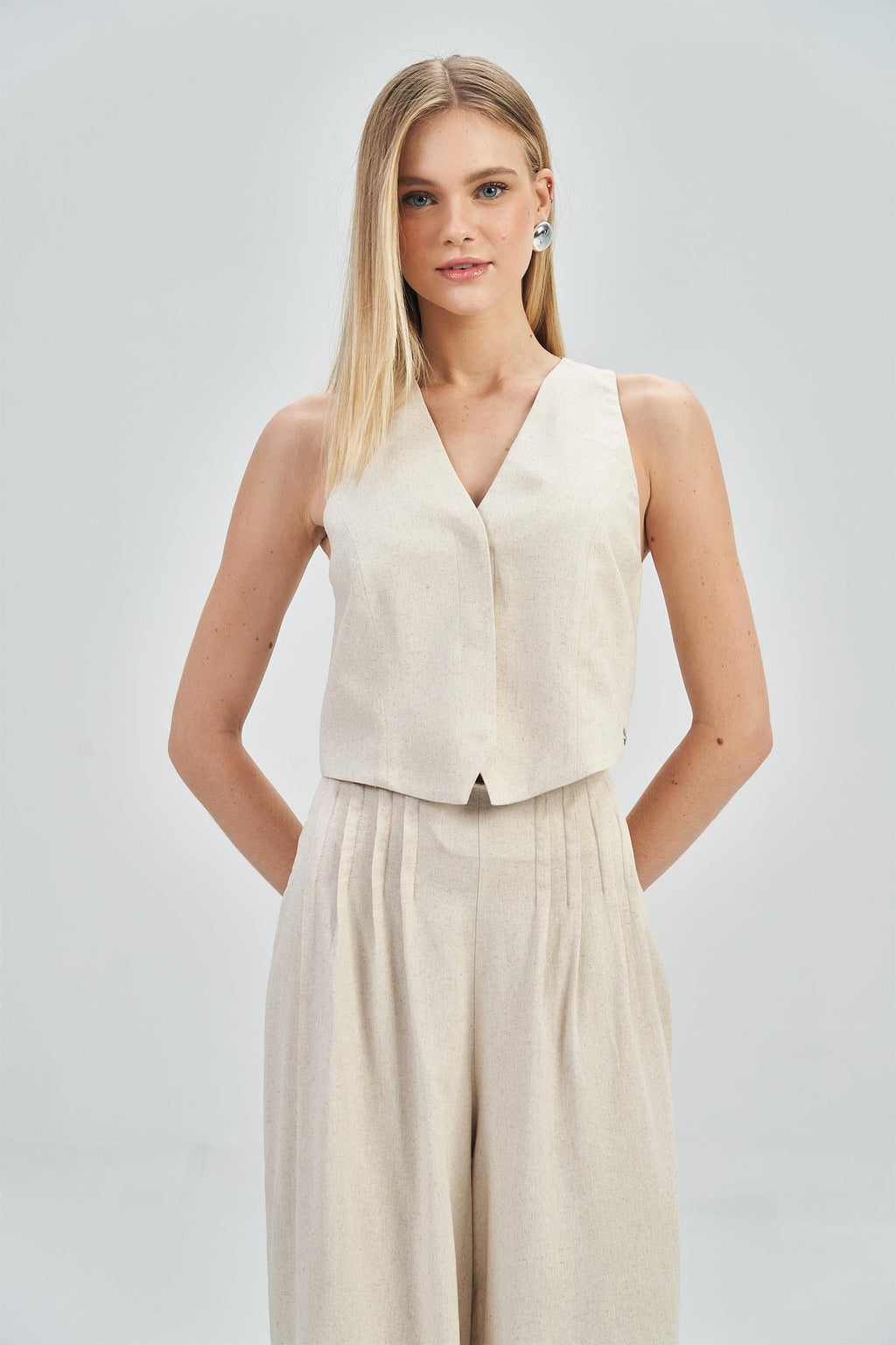 Colete Linho com Amarração Feminino Acostamento Natural