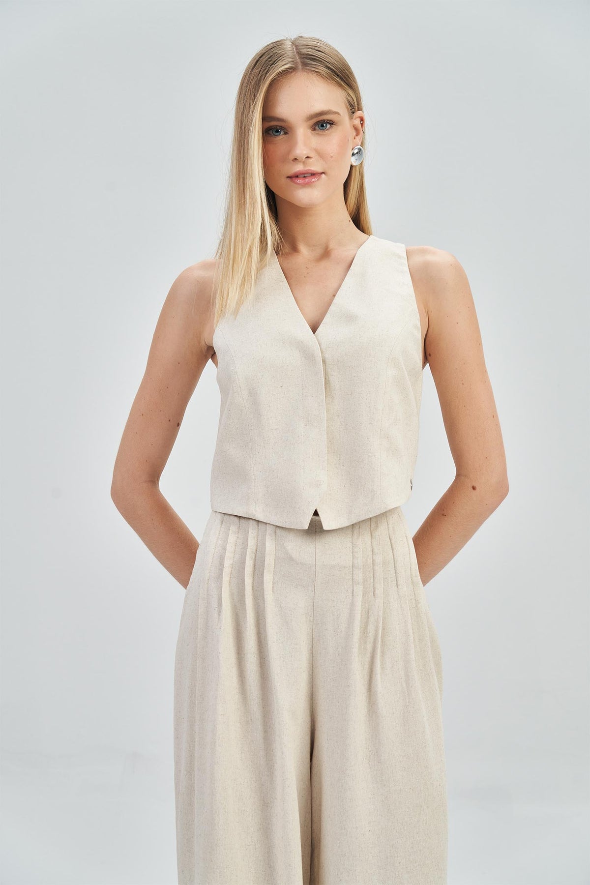 Colete Linho com Amarração Feminino Acostamento Natural