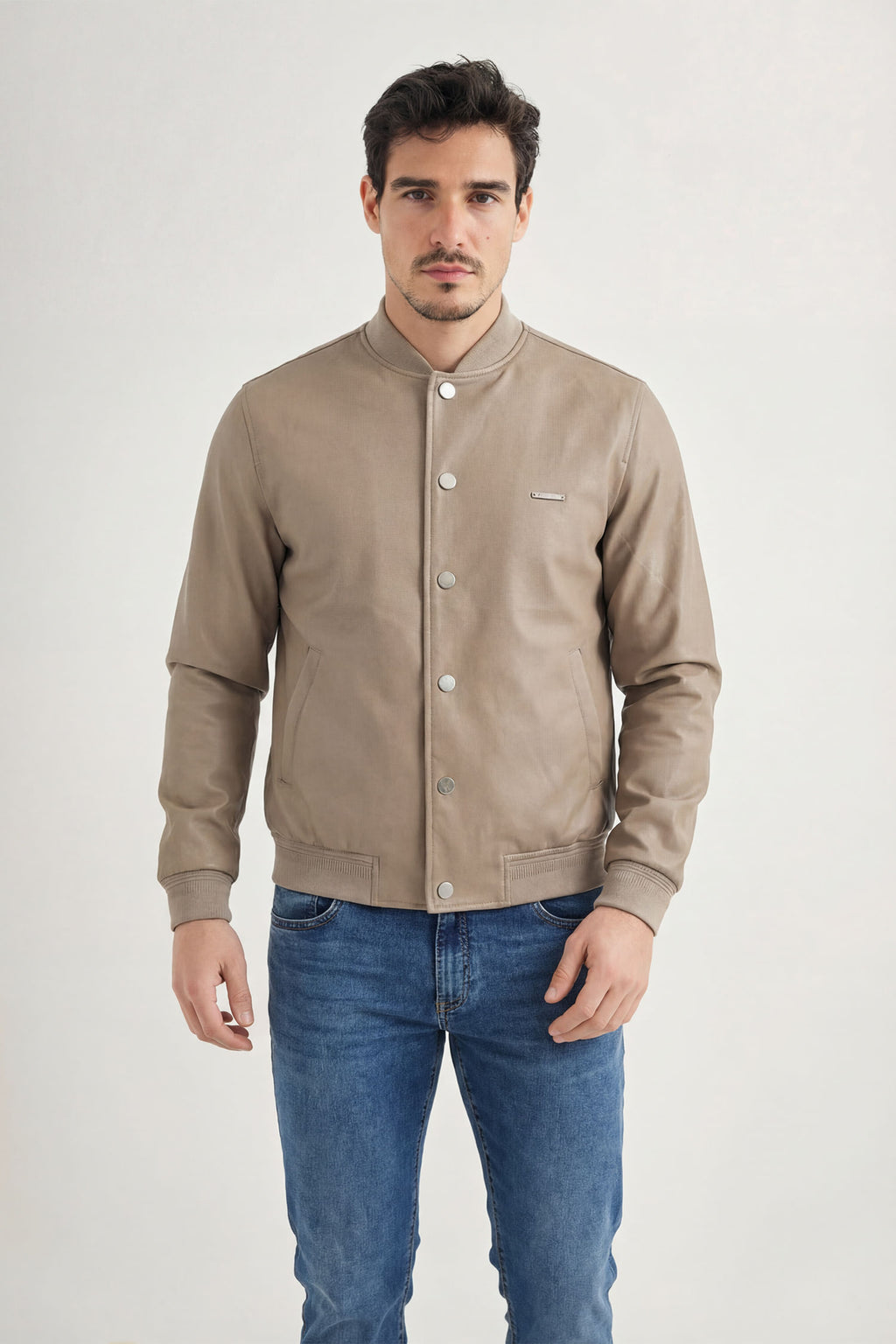 Jaqueta PU Bomber Básica Masculina Acostamento Camurca