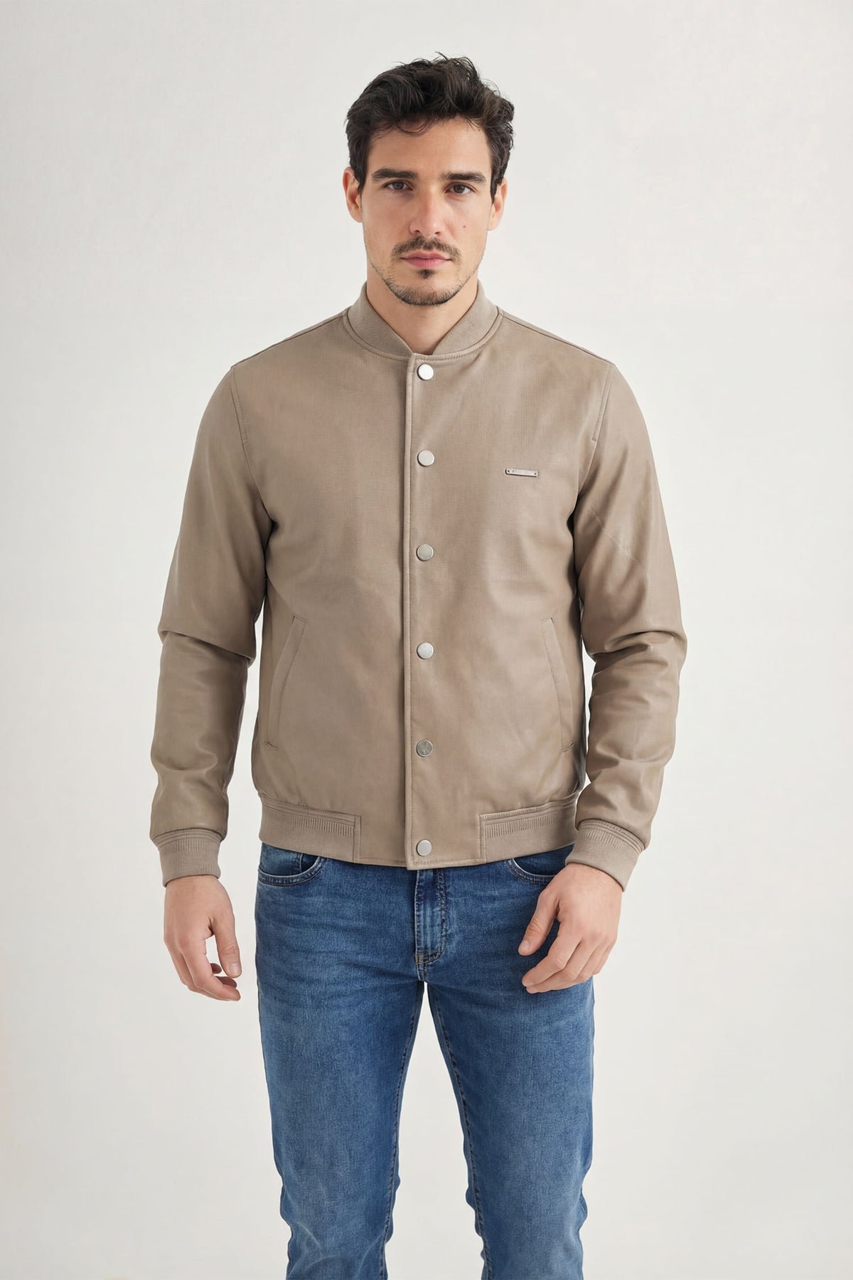 Jaqueta PU Bomber Básica Masculina Acostamento Camurca