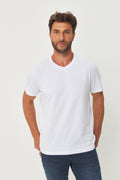 Camiseta Casual Gola V Masculina Acostamento Branco
