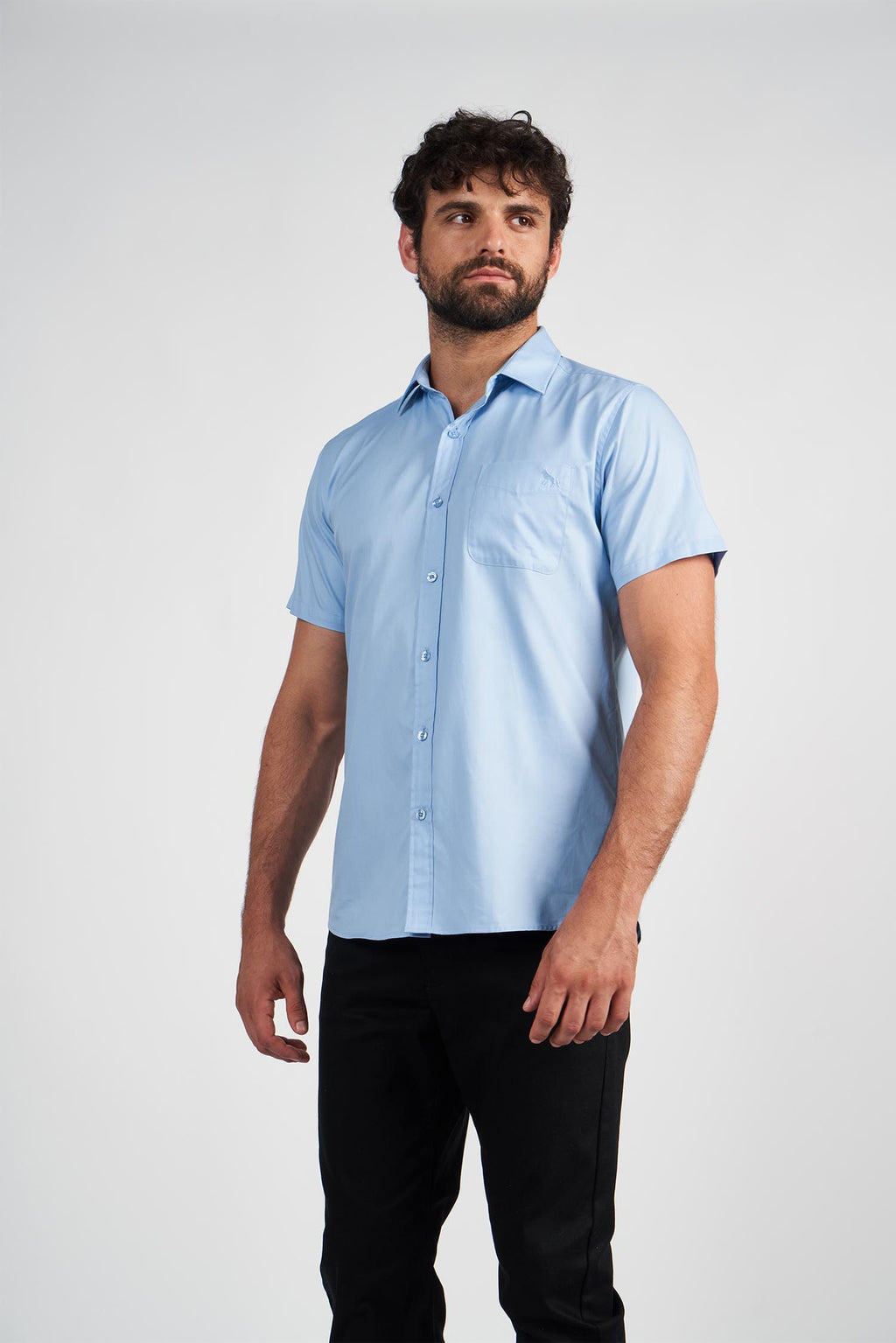 Camisa Manga Curta Cotton Masculina Acostamento Azul