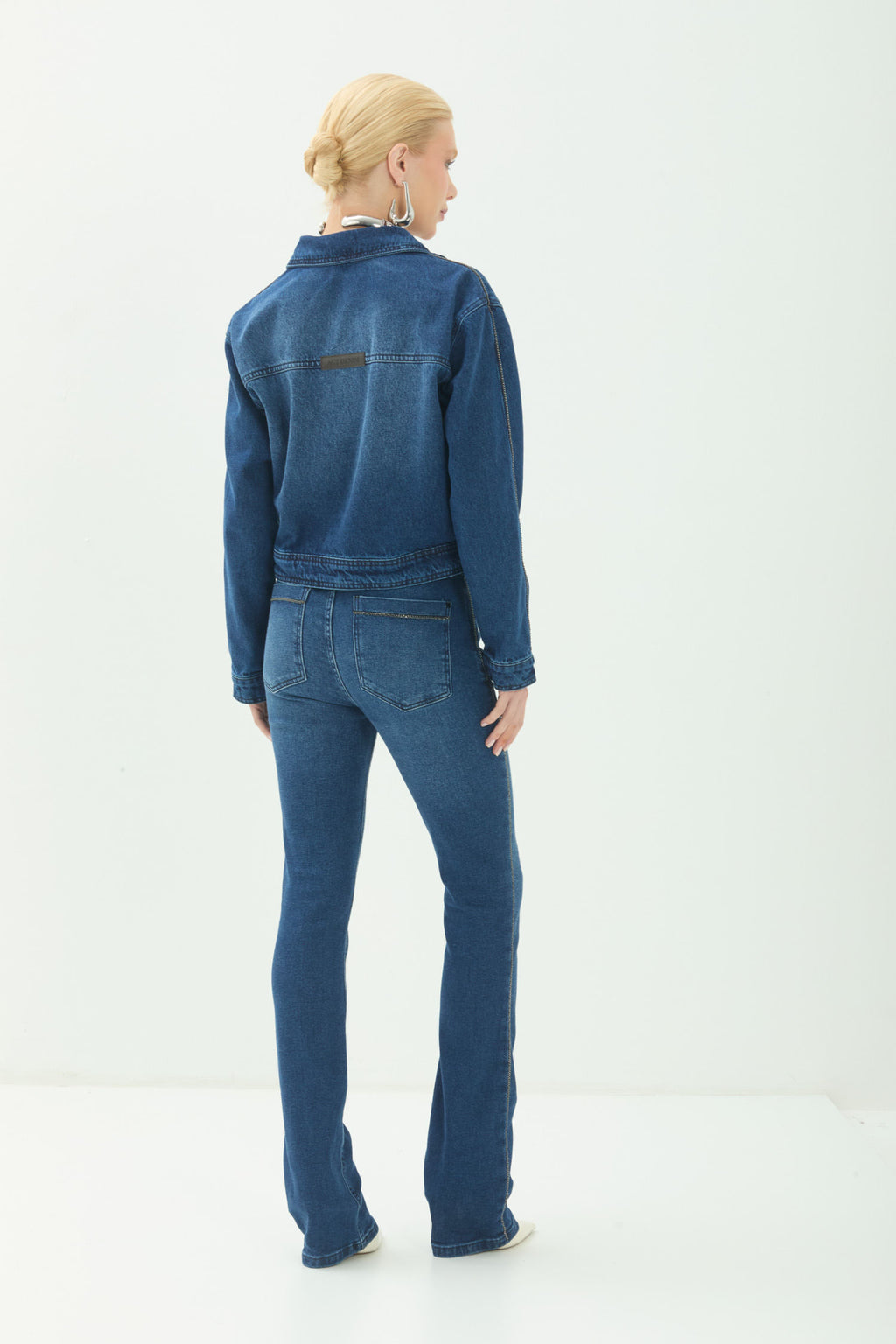 Jaqueta Jeans Com Bolsos ACT Feminina Jeans Escuro