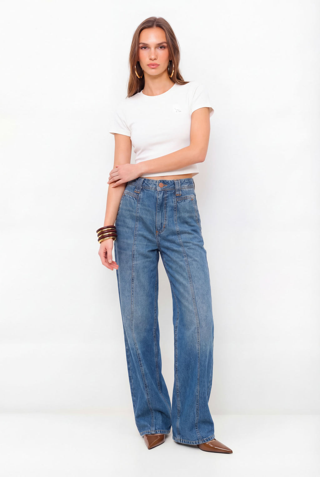 Calça Jeans Wide Cintura Média ACT Feminina Jeans Intermediario