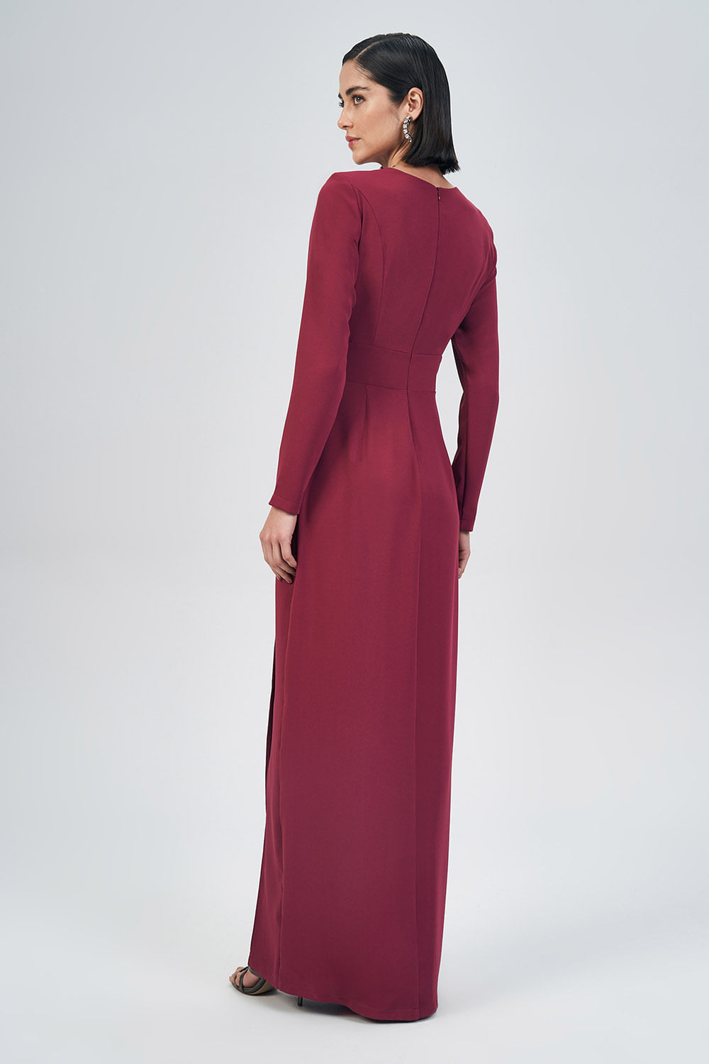 Vestido Longo Fenda Lateral Feminino Acostamento Berry