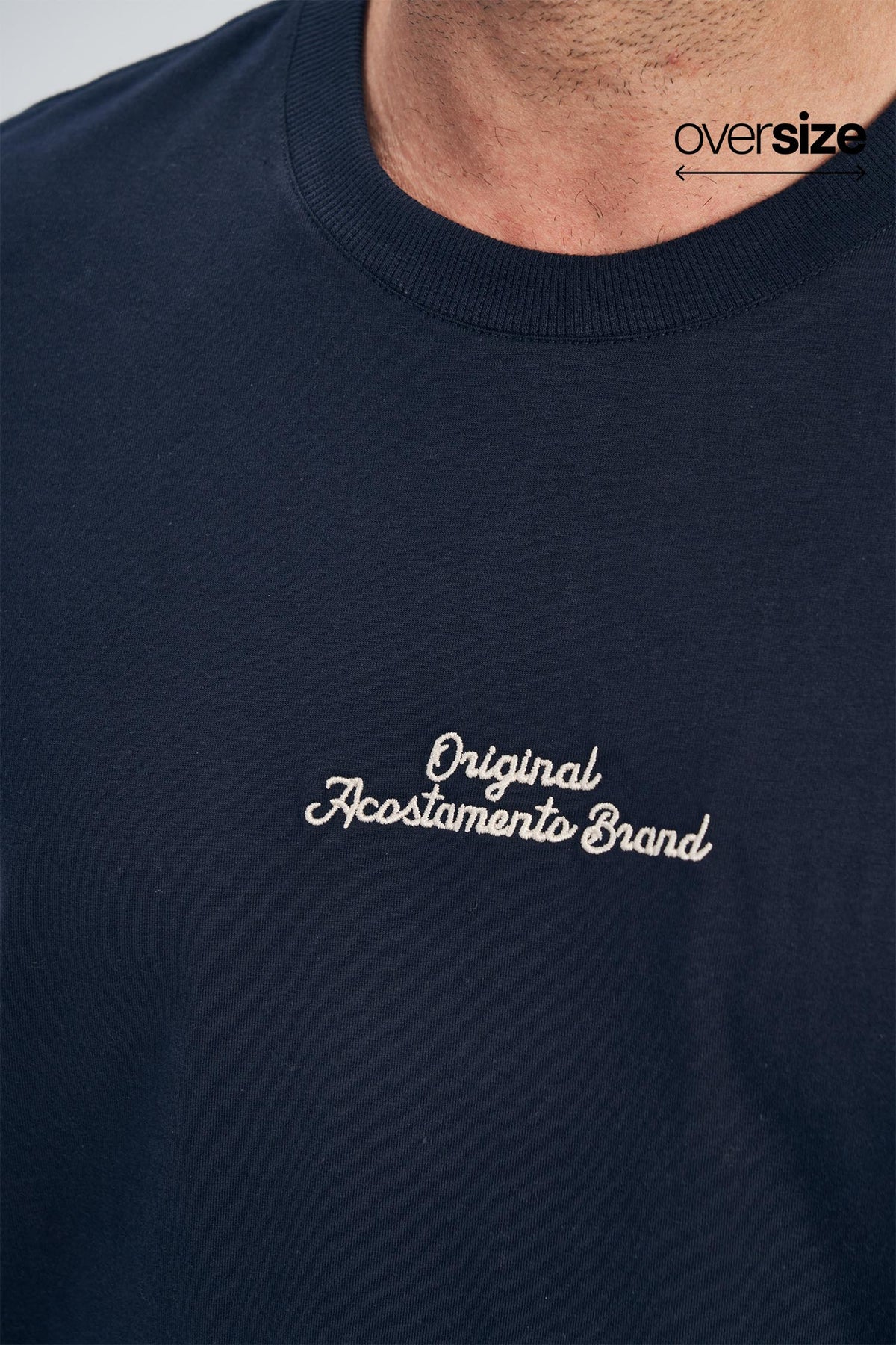 Camiseta Bordado Central Masculina Oversize Acostamento Marinho