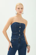 Top Jeans Sem Alças ACT Feminino Jeans Escuro