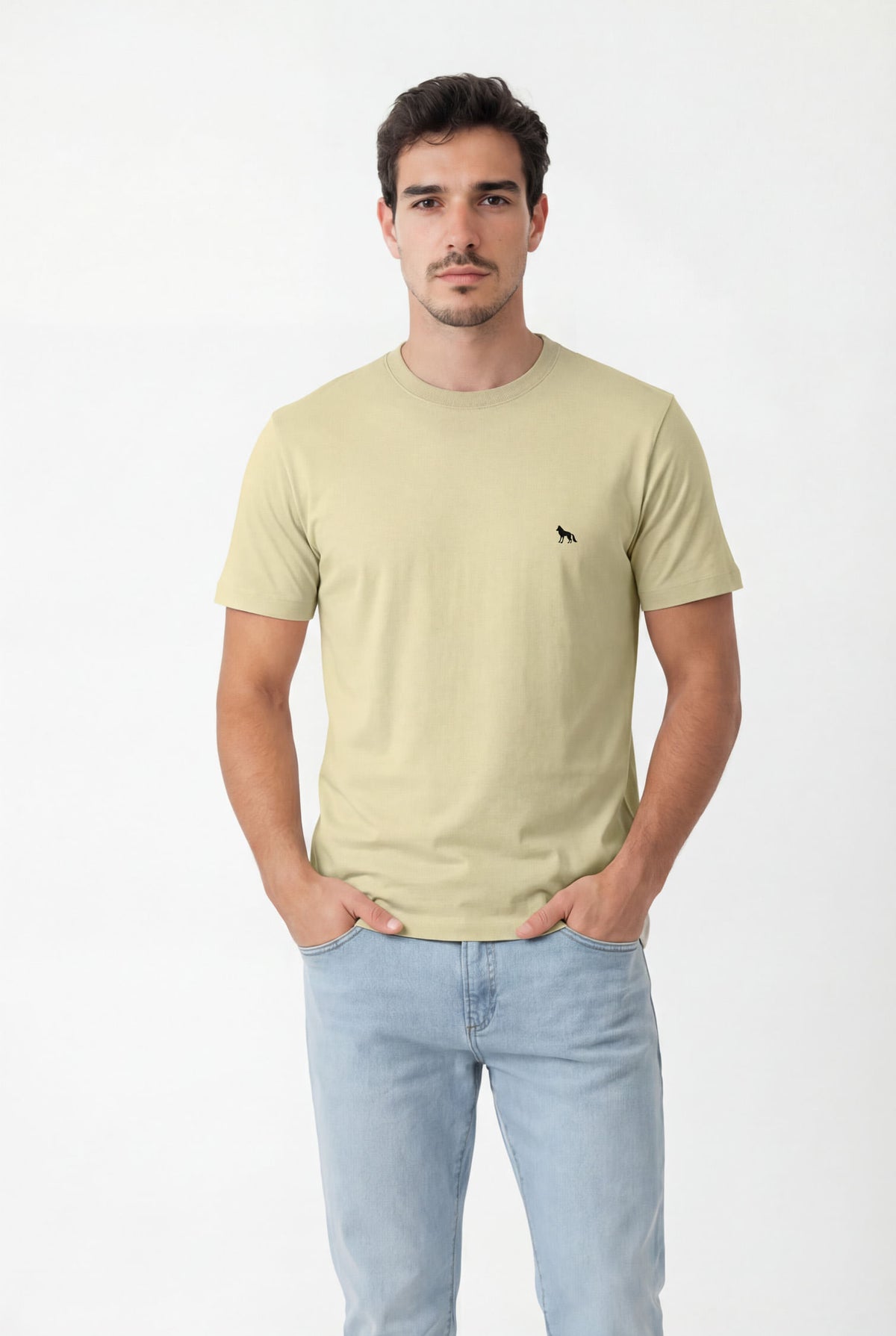 Camiseta Casual Estampa Lobo Masculina Acostamento Amarelo Sunlight