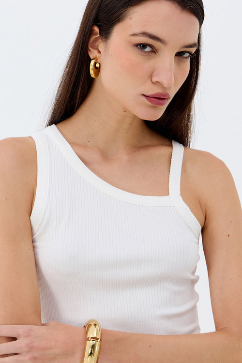 Blusa Assimétrica Canelada ACT Feminino Off White