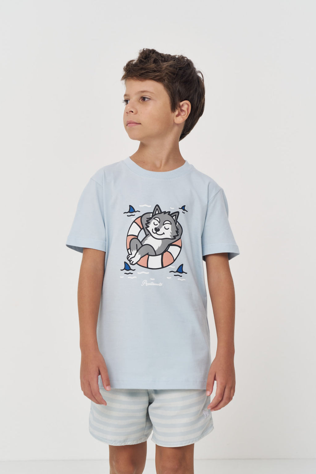 Camiseta Casual Lobo Menino Acostamento Next Azul Maresia