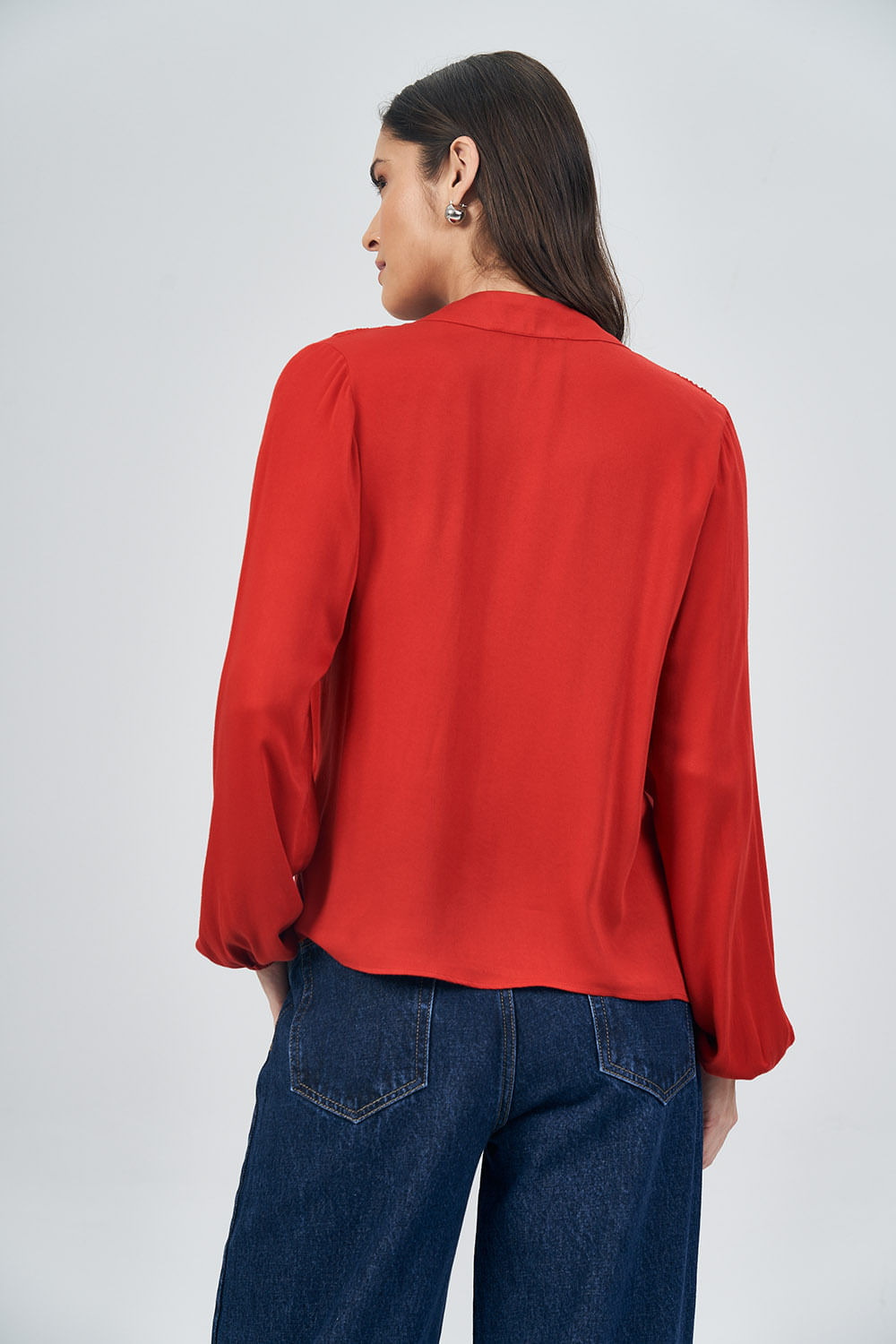 Blusa Manga Longa Com Laço Feminina  Acostamento Red Velvet