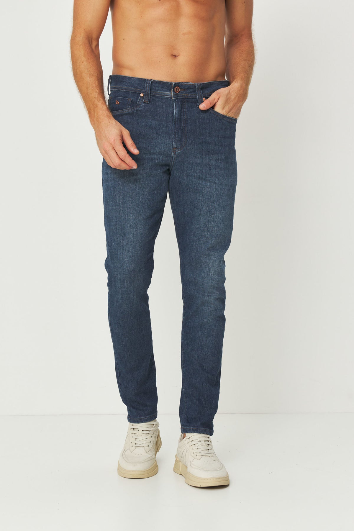 Calça Jeans Básica Skinny Masculina Acostamento Jeans Escuro