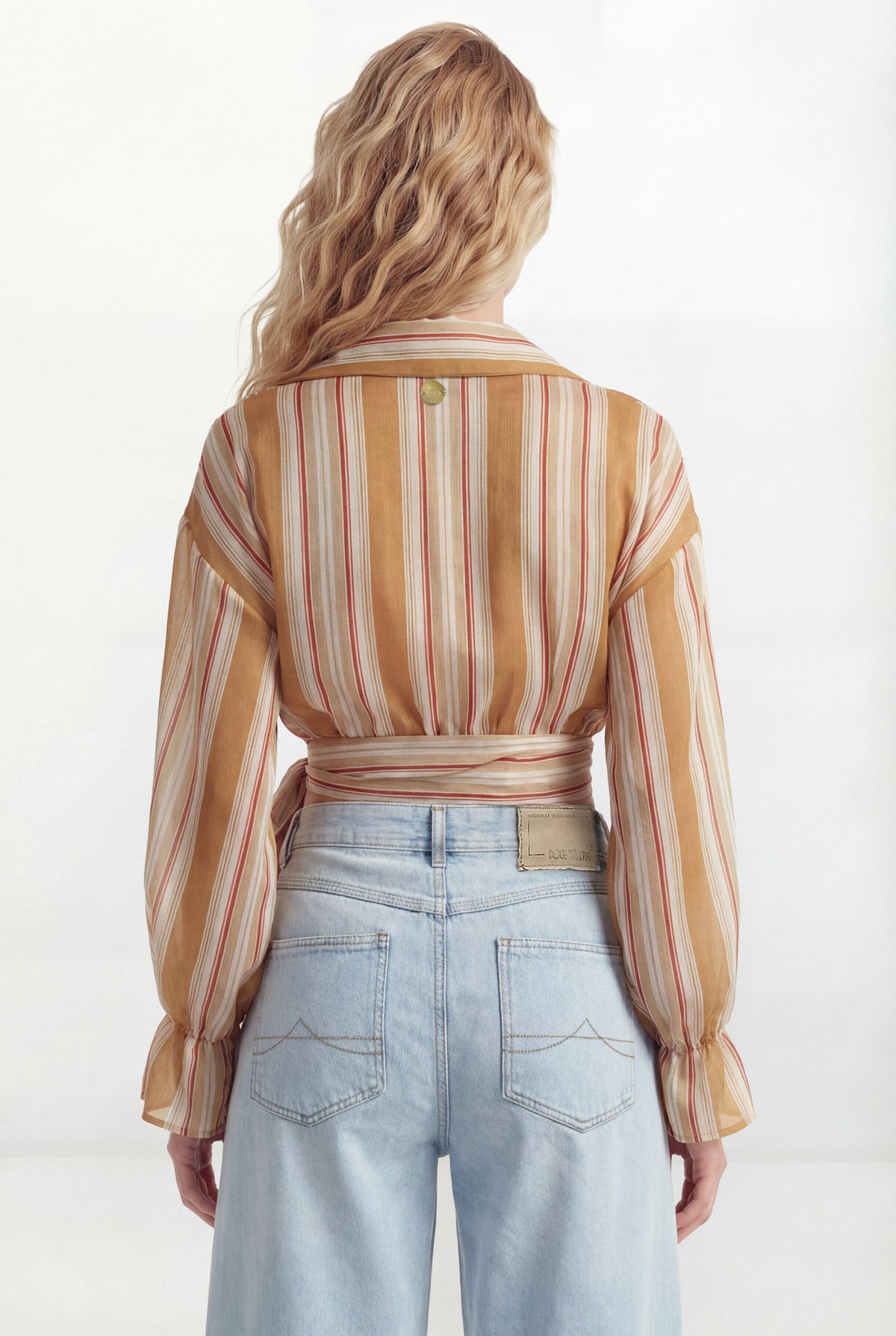 Camisa Com Amarração ACT Feminina Caramel Stripes