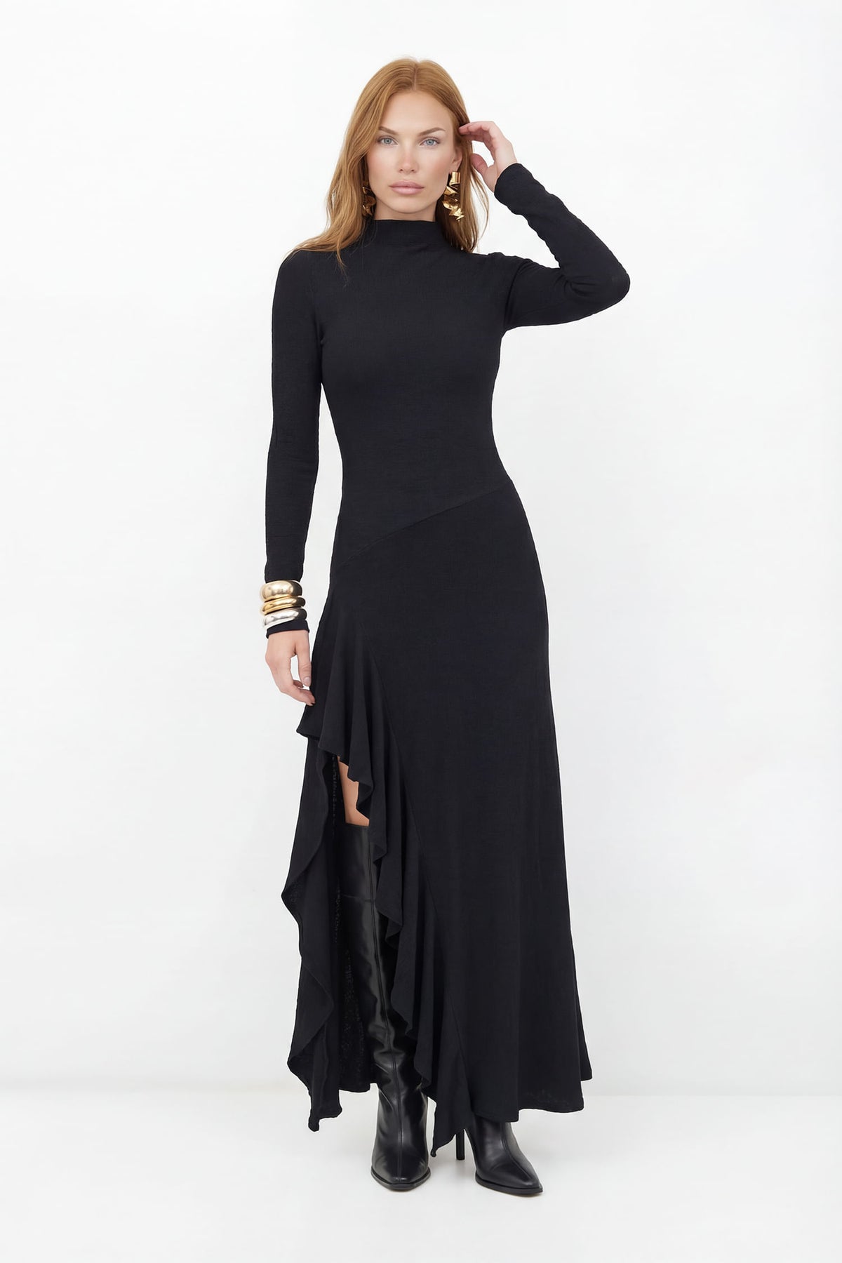 Vestido Manga Longa Com Recorte Assimétrico ACT Feminino Preto
