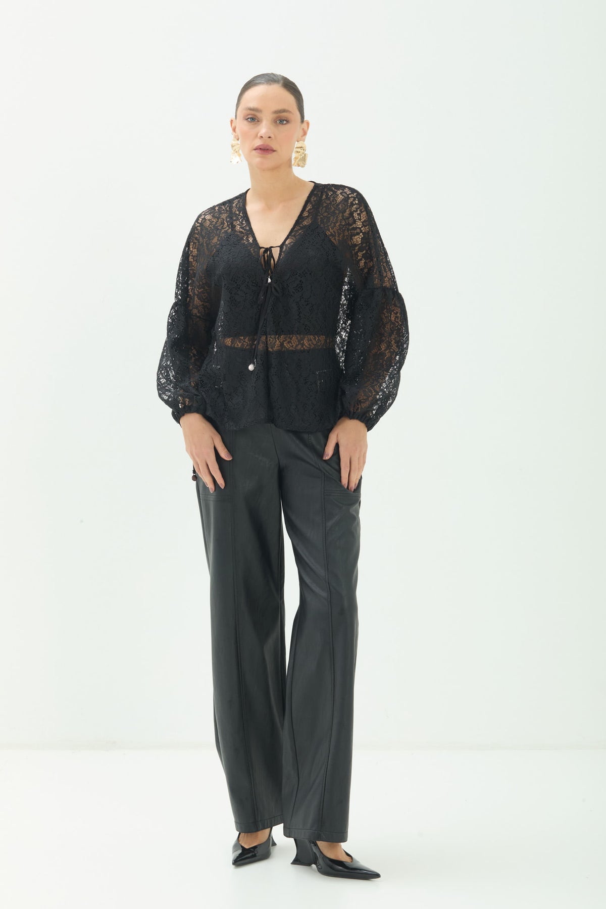 Blusa Em Renda Manga Longa ACT Feminina Preto
