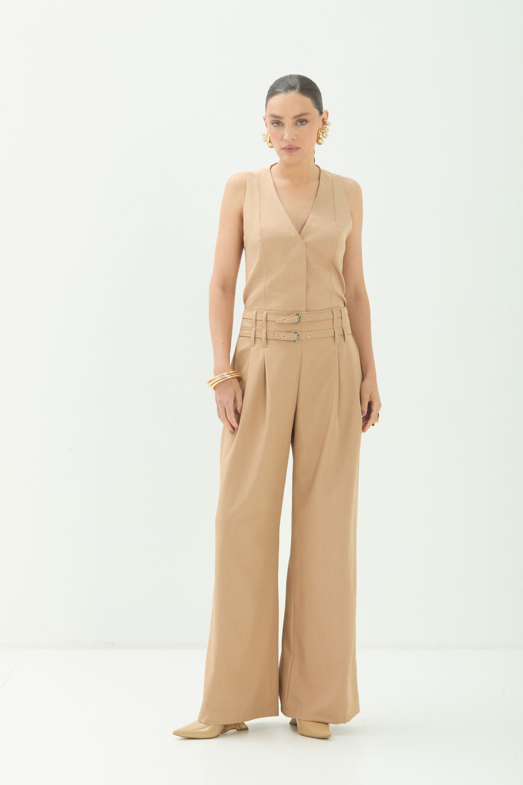 Colete Alfaiataria Com Decote V ACT Feminino Sand