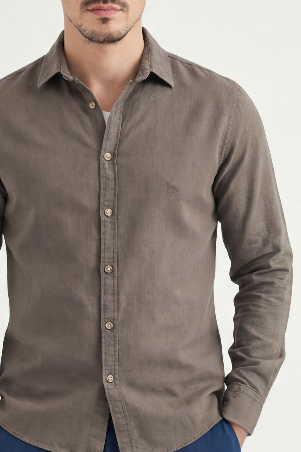 Camisa Manga Longa Casual Masculina Acostamento Capuccino