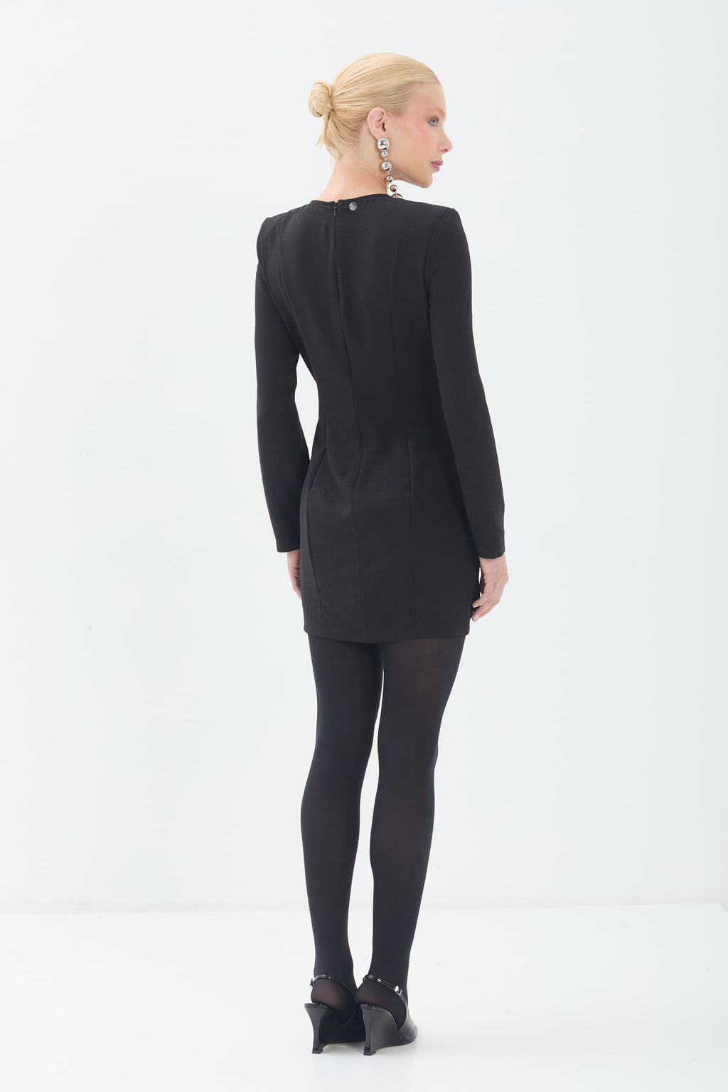 Vestido Curto Transpassado Manga Longa ACT Feminino Preto