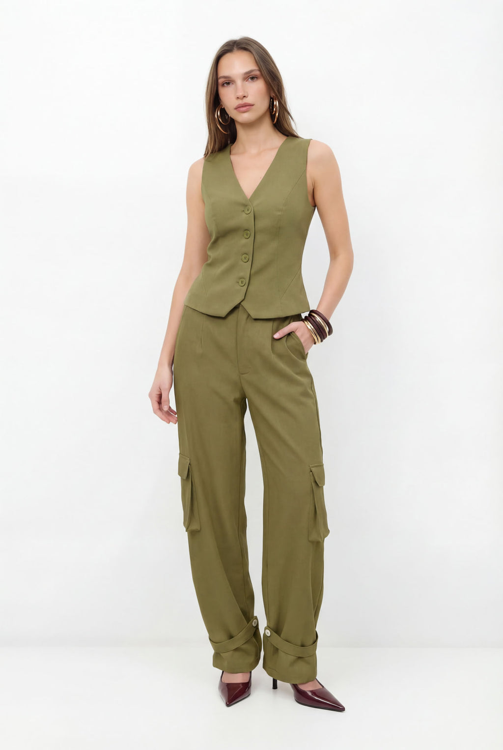 Colete De Alfaiataria ACT Feminino Golden Olive