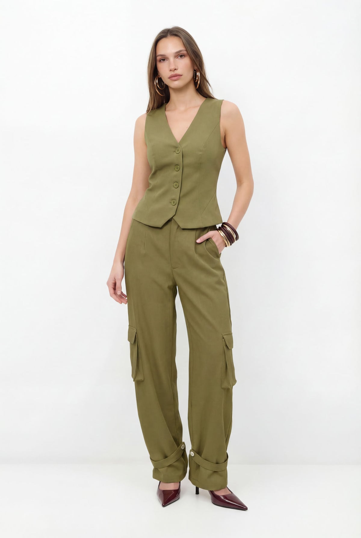 Colete De Alfaiataria ACT Feminino Golden Olive