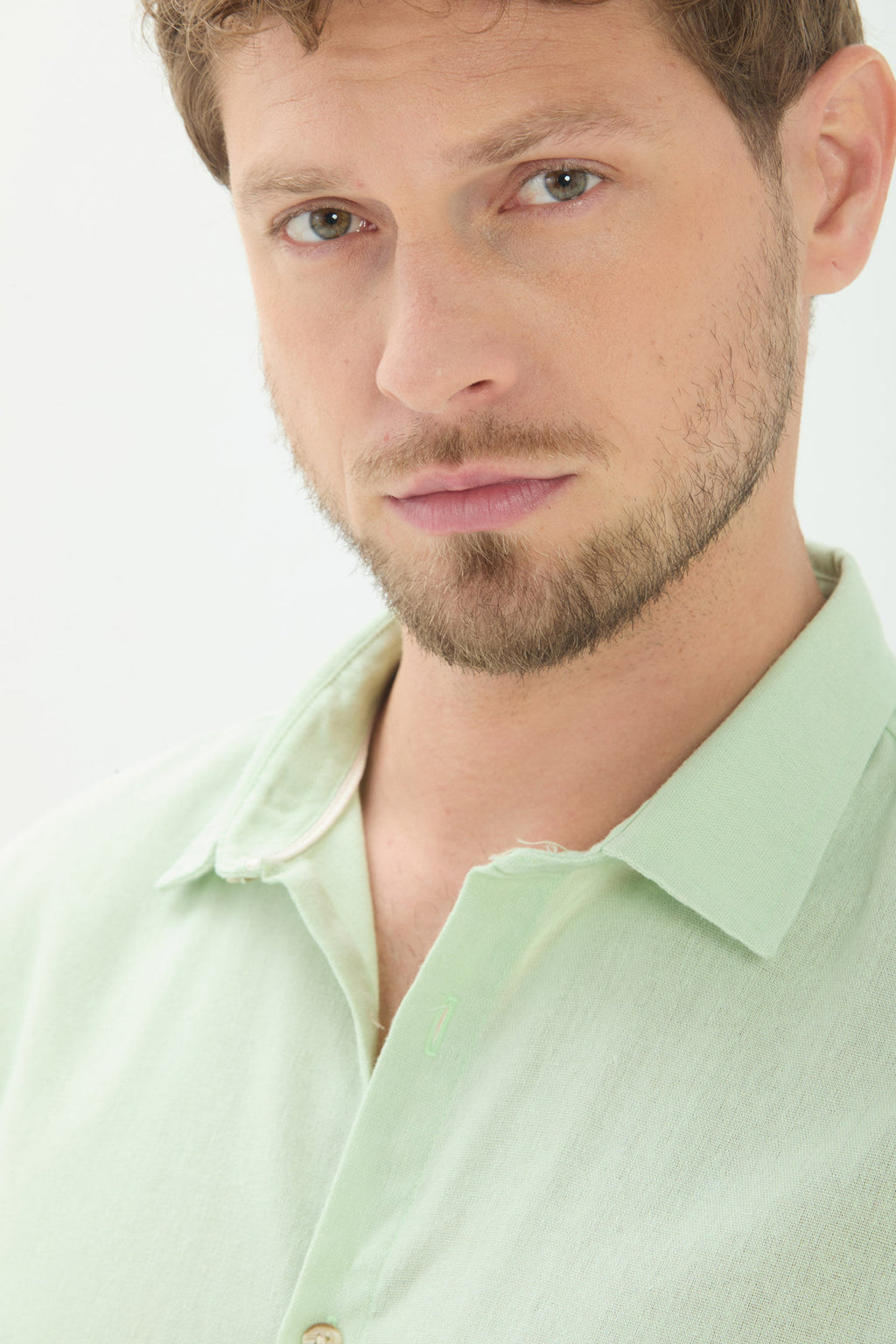 Camisa Casual Manga Curta Masculino Acostamento Vd Menta