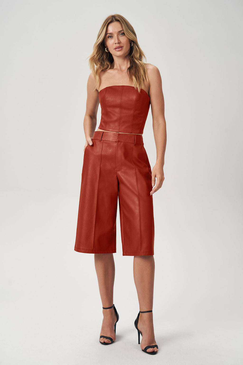 Top Corset PU Feminino Acostamento Areia