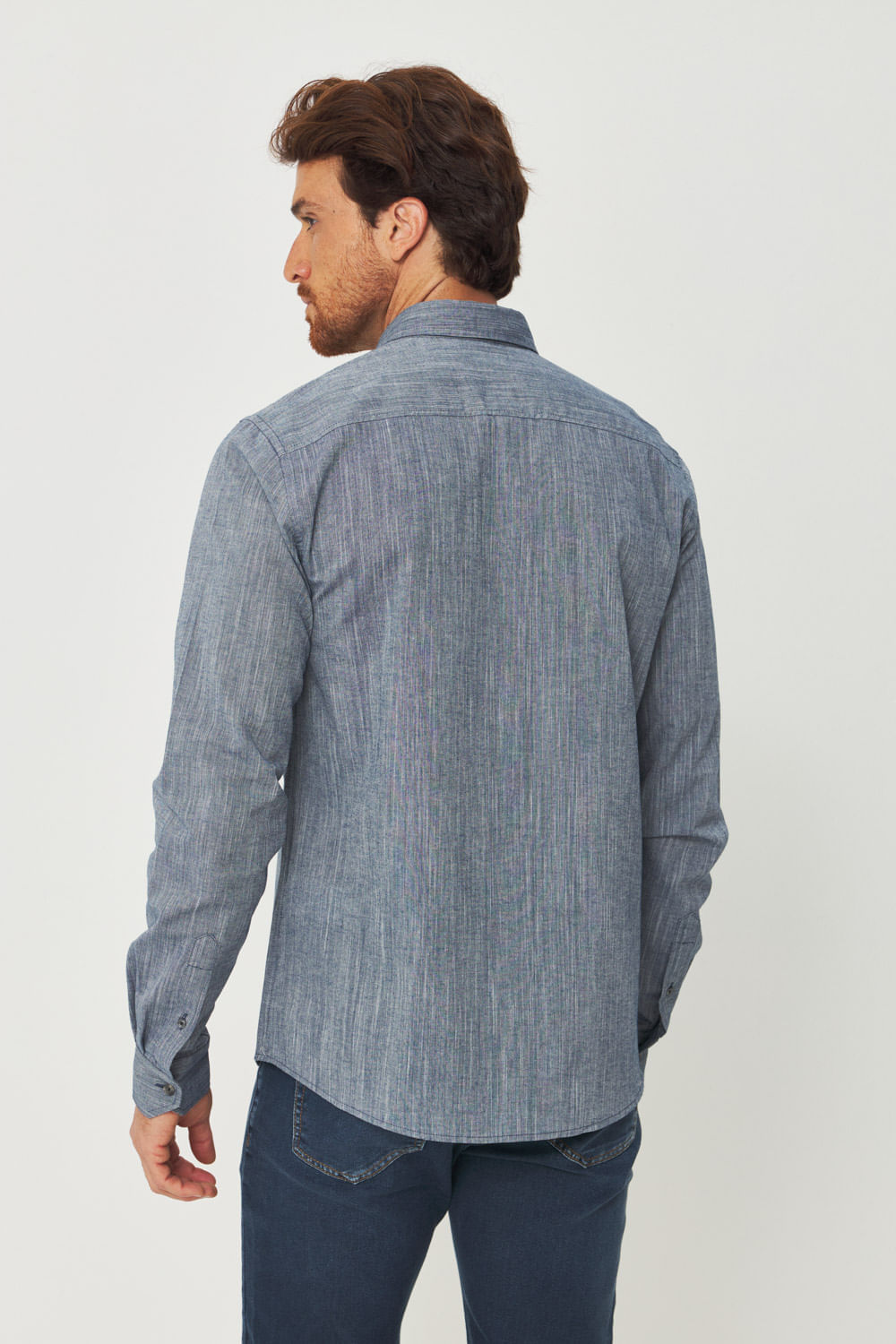 Camisa Manga Longa Texturizada Masculino Acostamento Marinho