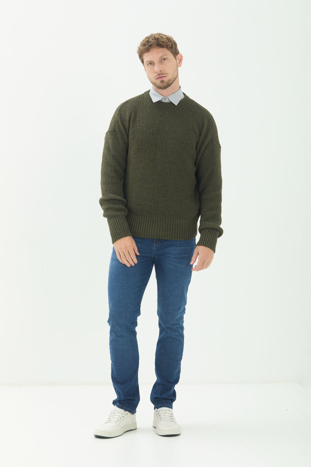 Suéter Tricot Gola Redonda Masculino Acostamento Verde
