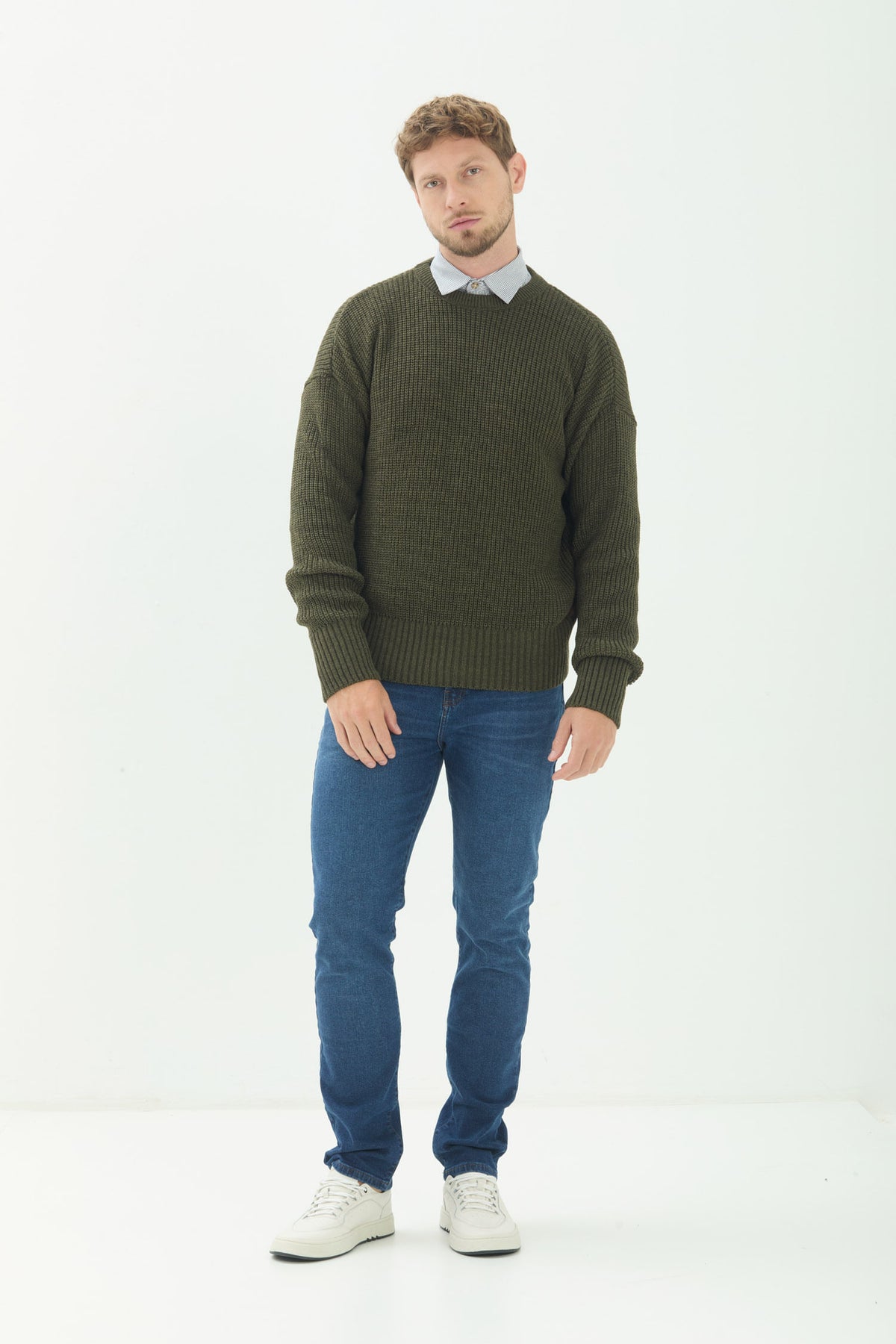 Suéter Tricot Gola Redonda Masculino Acostamento Verde