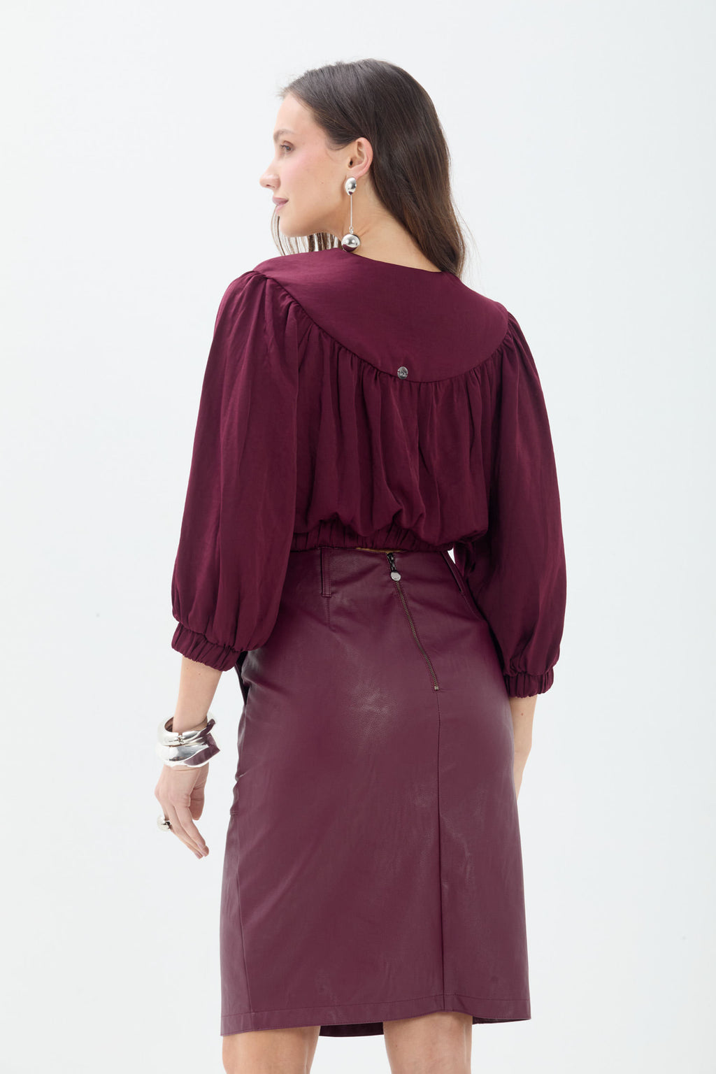 Saia PU Com Fenda ACT Feminina Deep Ruby