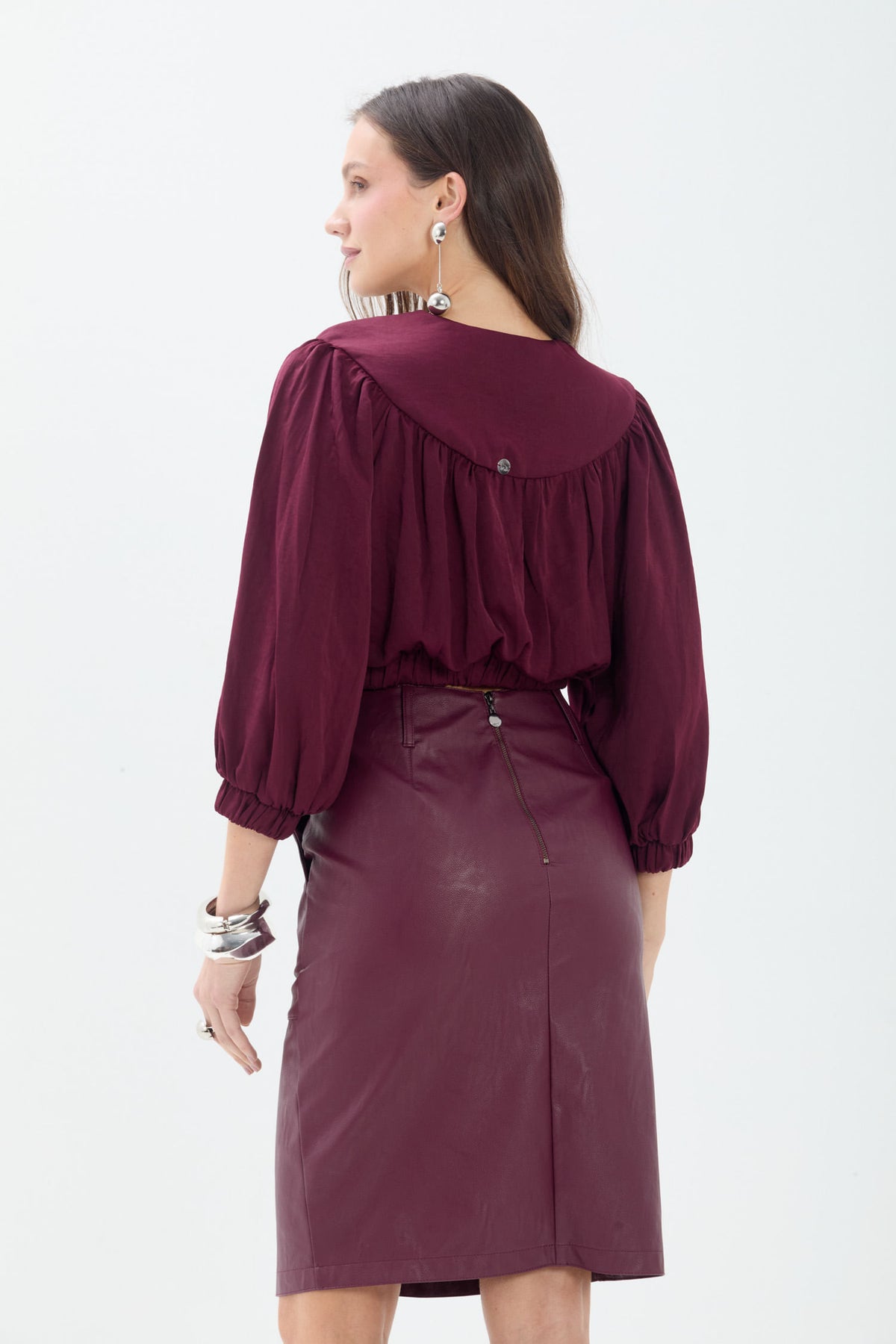 Saia PU Com Fenda ACT Feminina Deep Ruby