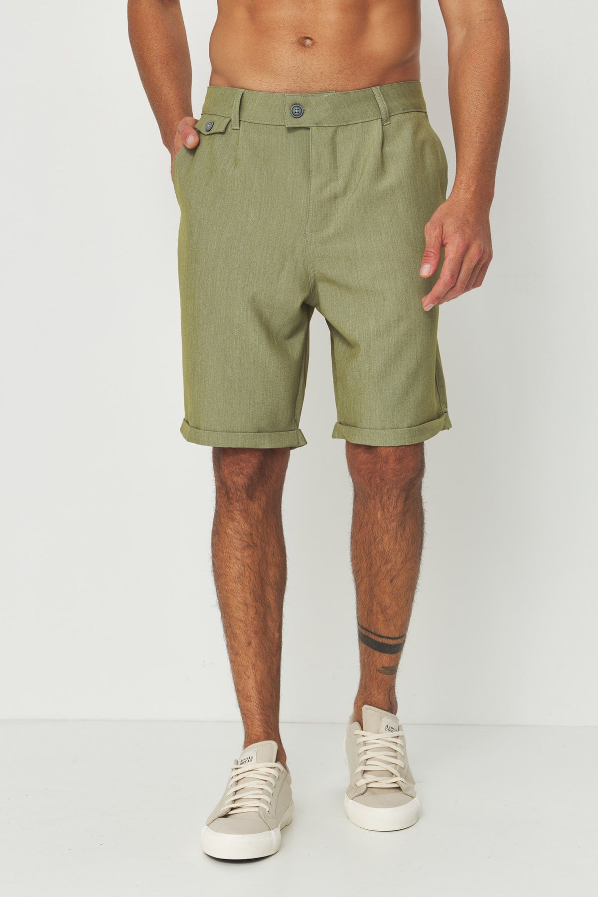 Bermuda Alfaiataria Masculina Acostamento Verde Mesclado