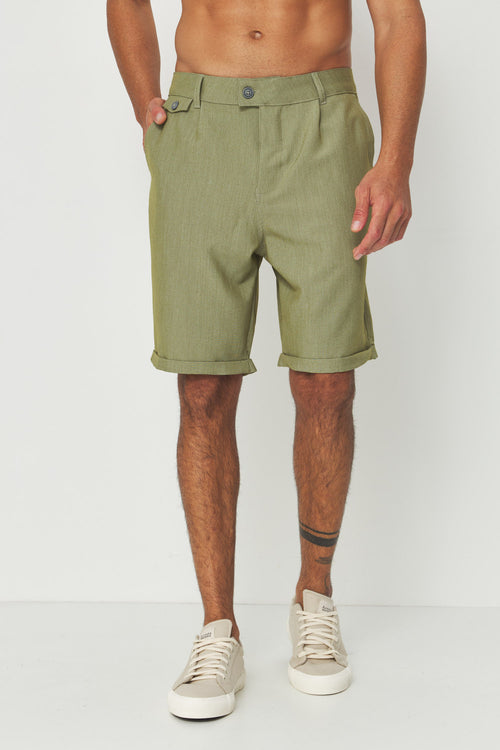 Bermuda Alfaiataria Masculina Acostamento Verde Mesclado