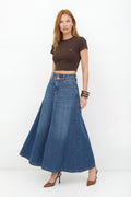 Saia Jeans Cintura Alta ACT Feminina Jeans Escuro