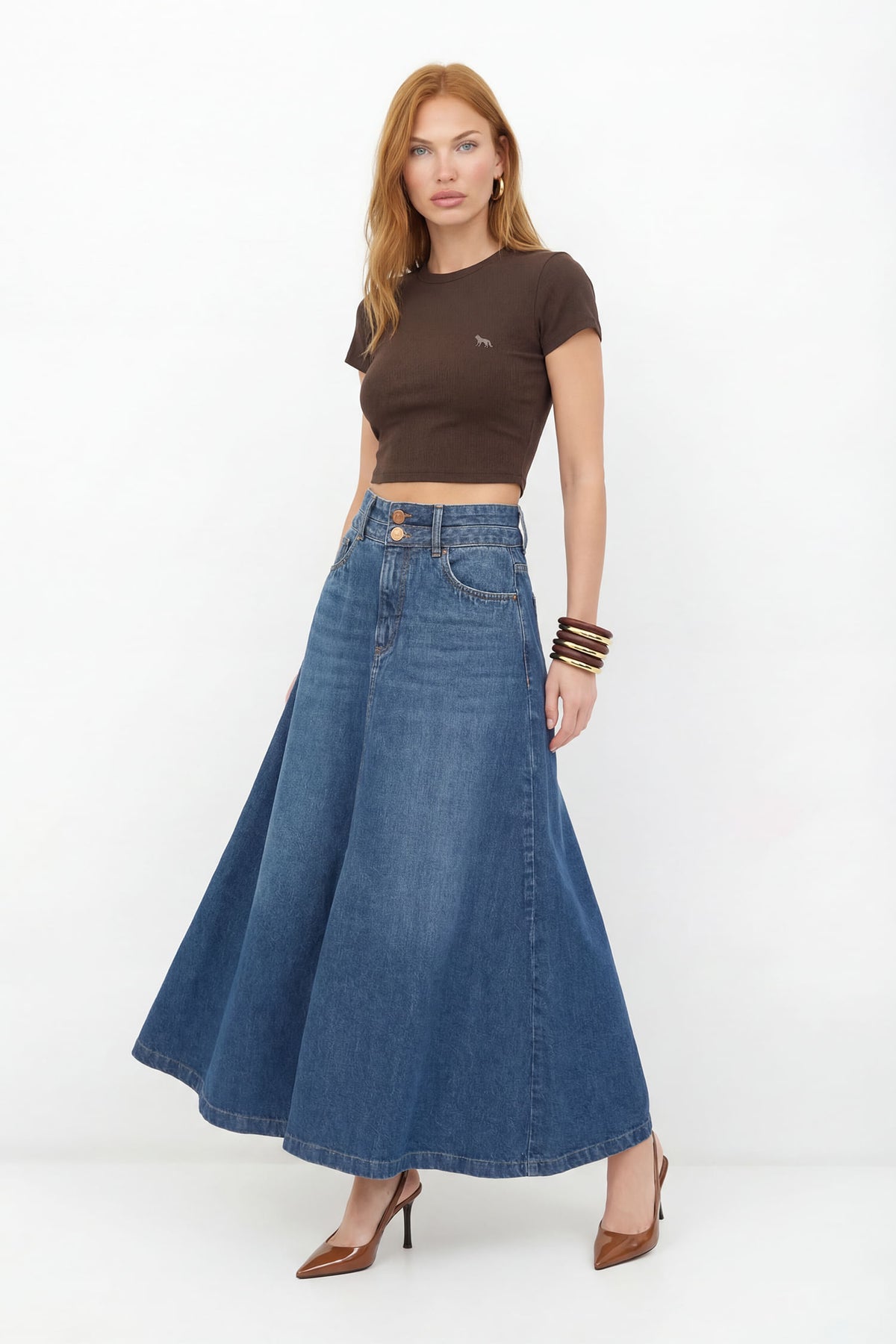 Saia Jeans Cintura Alta ACT Feminina Jeans Escuro