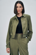 Jaqueta Cropped Fashion Feminina Acostamento Deep Olive