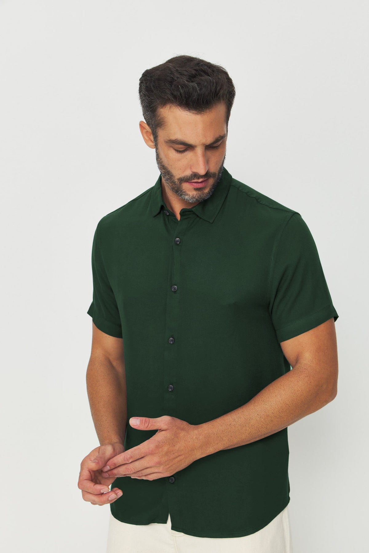 Camisa Manga Curta Leve Masculino Acostamento Verde